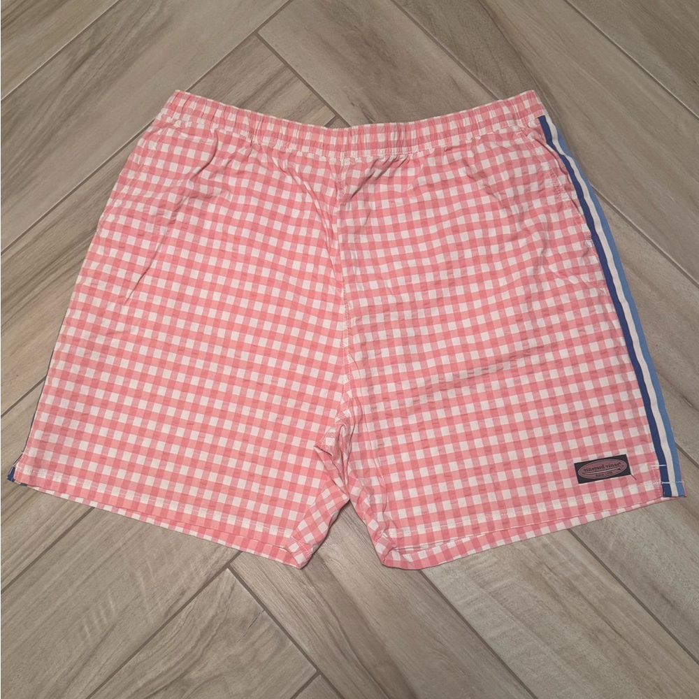 Men's Vineyard Vines Pink Checkered Swim Trunks